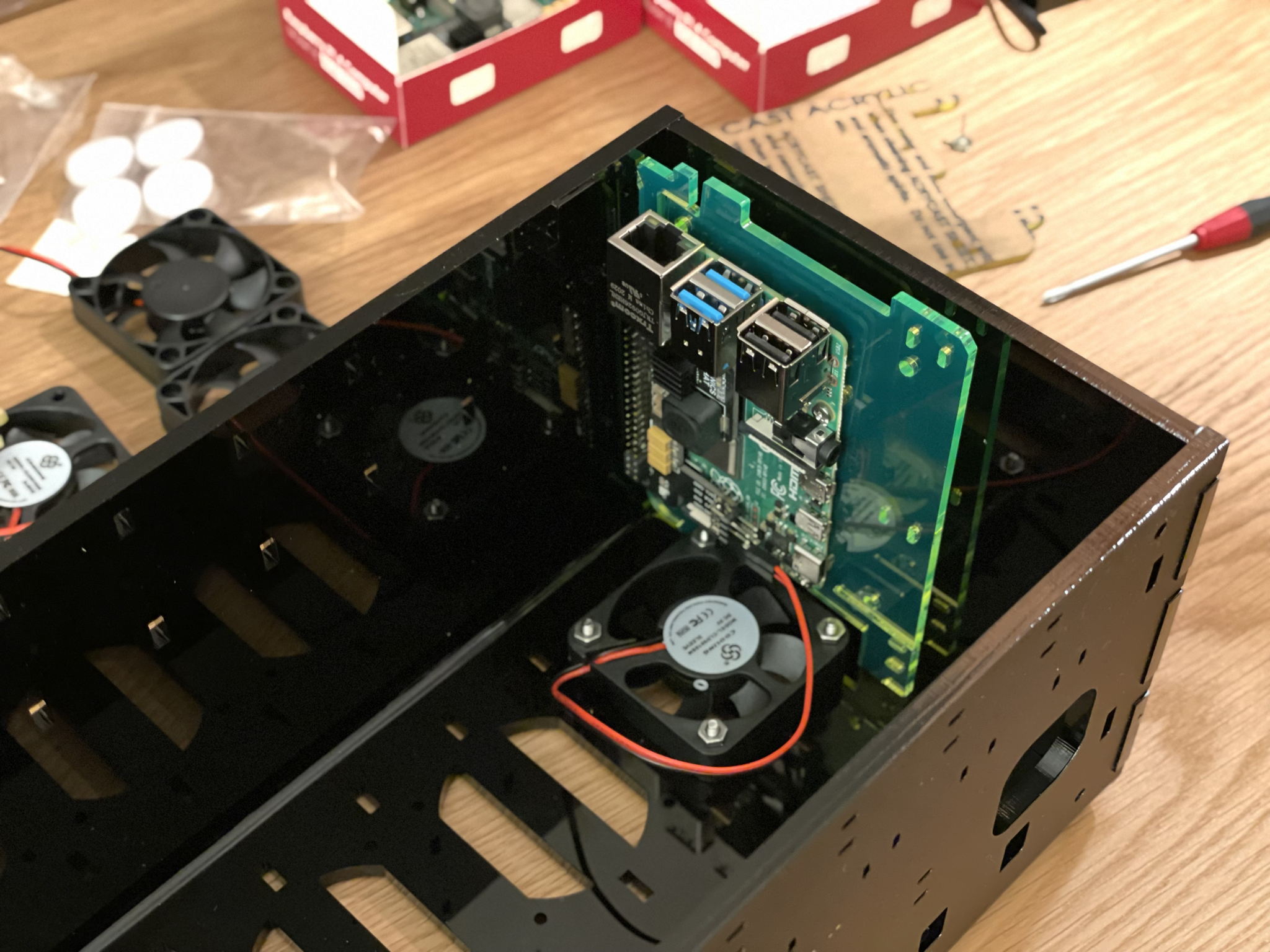 Attaching each Raspberry Pi to a cluster case slot