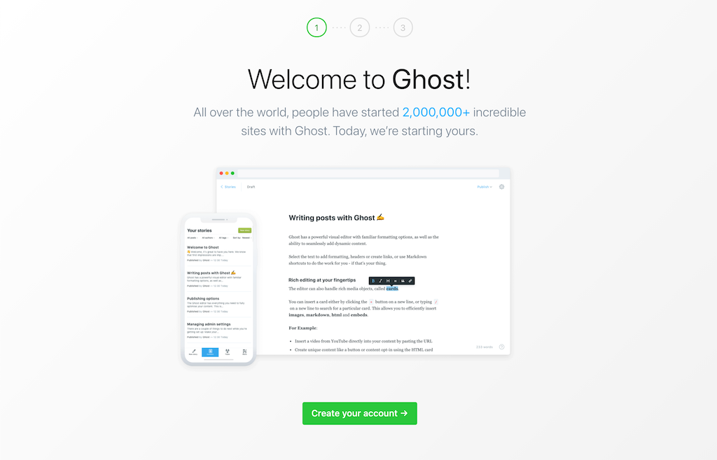 Ghost admin screen