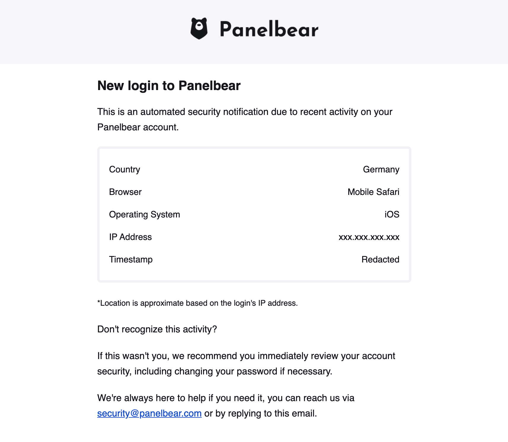 Panelbear security email notification